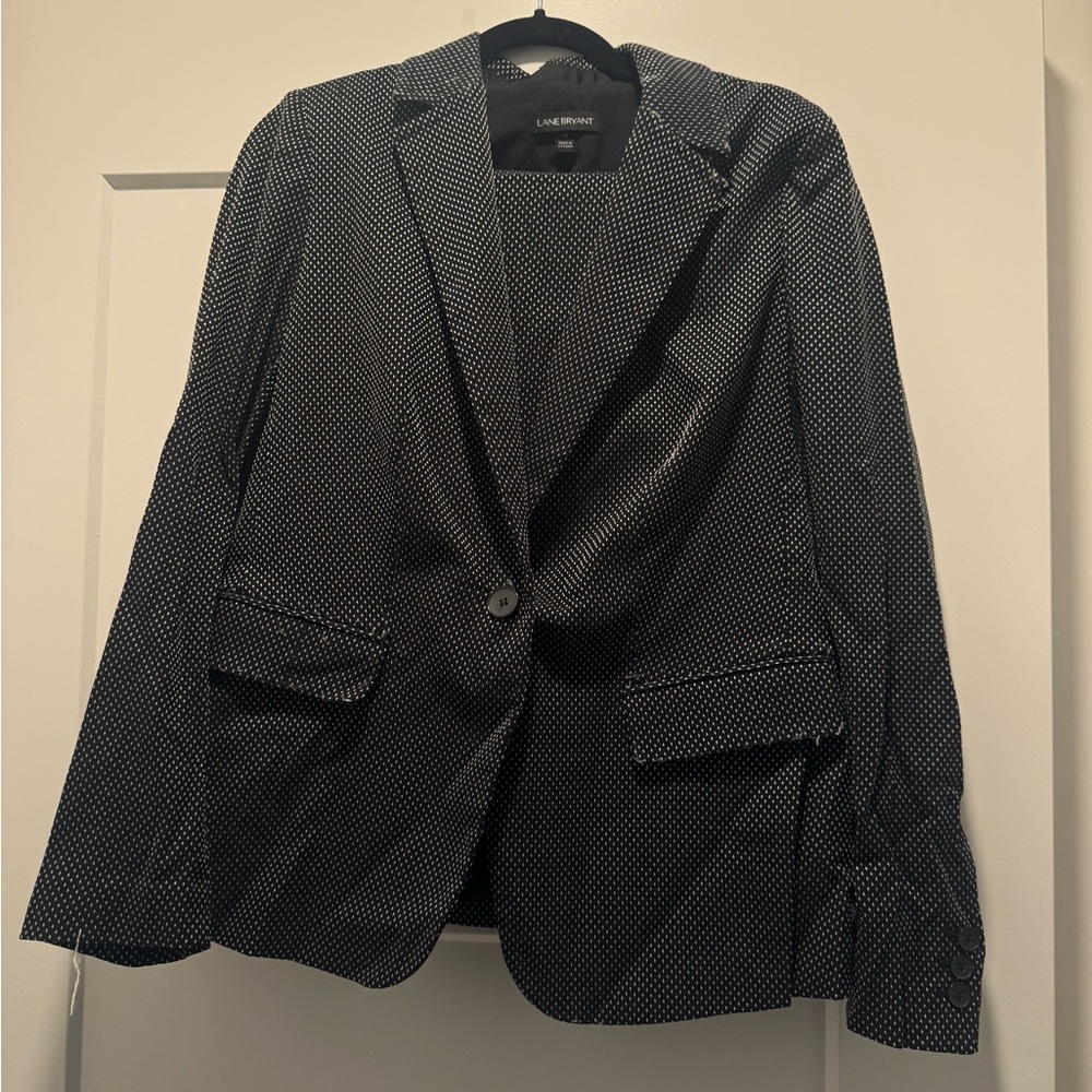 Lane Bryant Black Blazer & skirt with White Micro-Polka Dots
